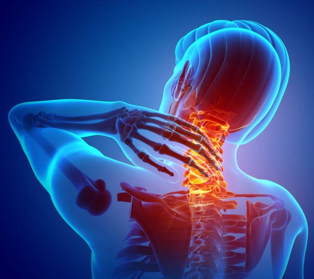 3d illustration of men feeling the neck pain